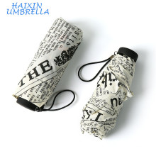 Tissu Pongé Style Britannique Impression Personnalisée Complète 5 Pli Manuelle Léger Mini Parapluie Journal Journal